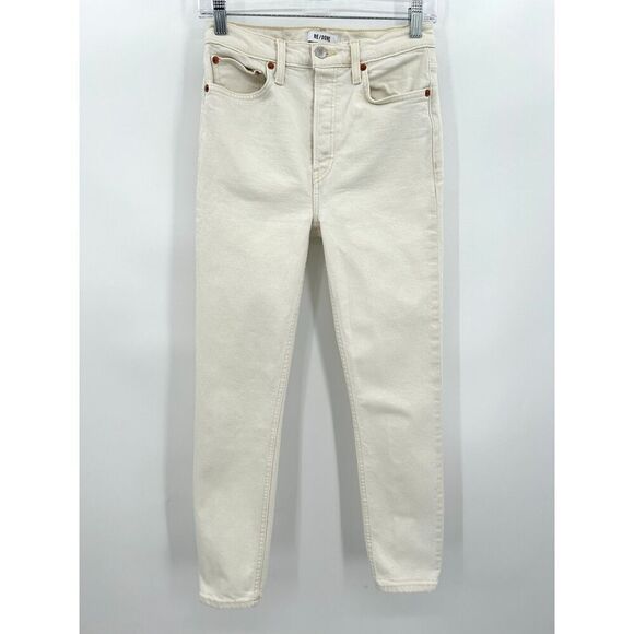 RE/DONE Vintage White Ivory 90's High Rise Ankle Crop Rigid Denim Jeans Size 26 - Picture 2 of 10